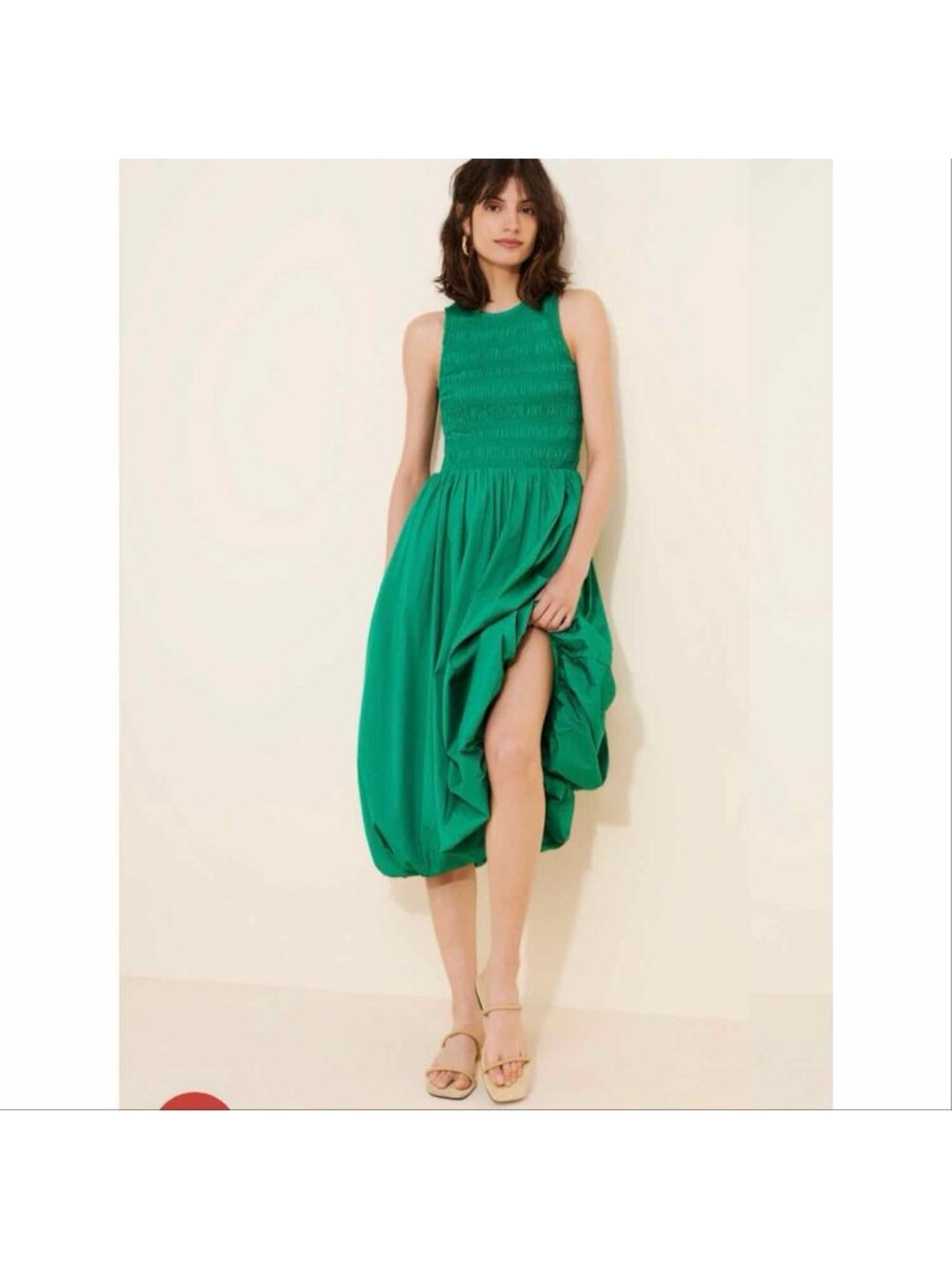 Madewell Melody Bubble Hem Smocked Midi Dress Poplin Cotton Green
